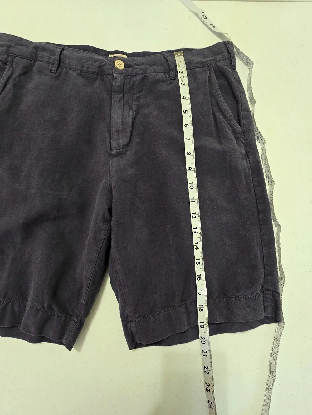 Faherty Shorts Men 34 Navy Blue Linen Cotton Blend Flat Front Casual Summer